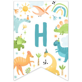 Boy Blue Dinosaur Födelsedagsfest Party Vimplar