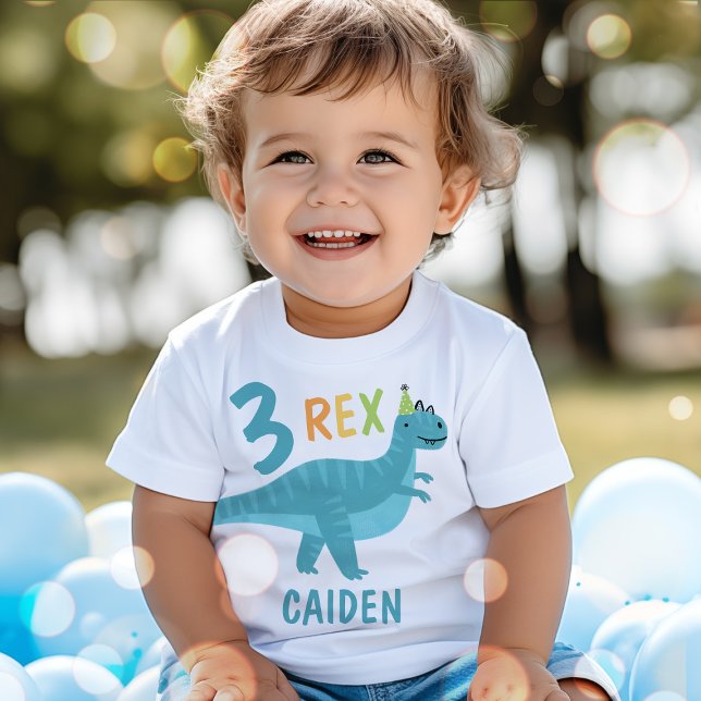 Boy Blue Dinosaur Tre Rex 3:e födelsedagen Party T Shirt (Skapare uppladdad)