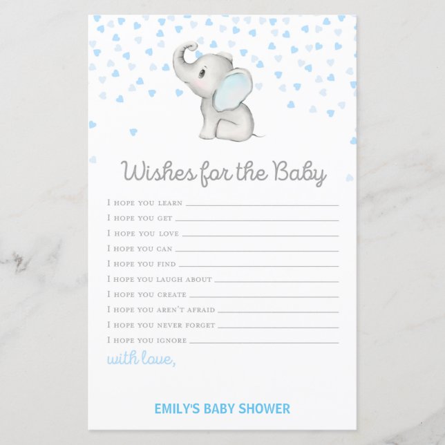 Boy Blue Elephant Baby Shower Game PRINTED (Framsida)