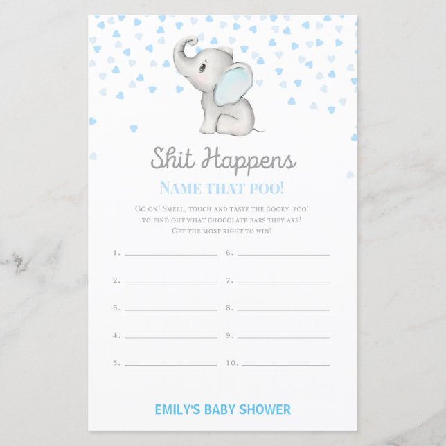 Boy Blue Elephant Baby Shower Game PRINTED (Framsida)