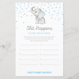 Boy Blue Elephant Baby Shower Game PRINTED