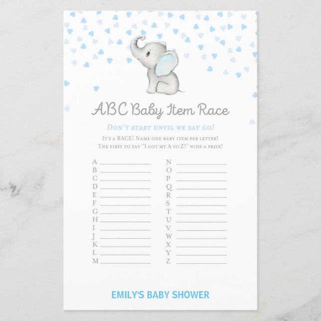 Boy Blue Elephant Baby Shower Game PRINTED (Framsida)