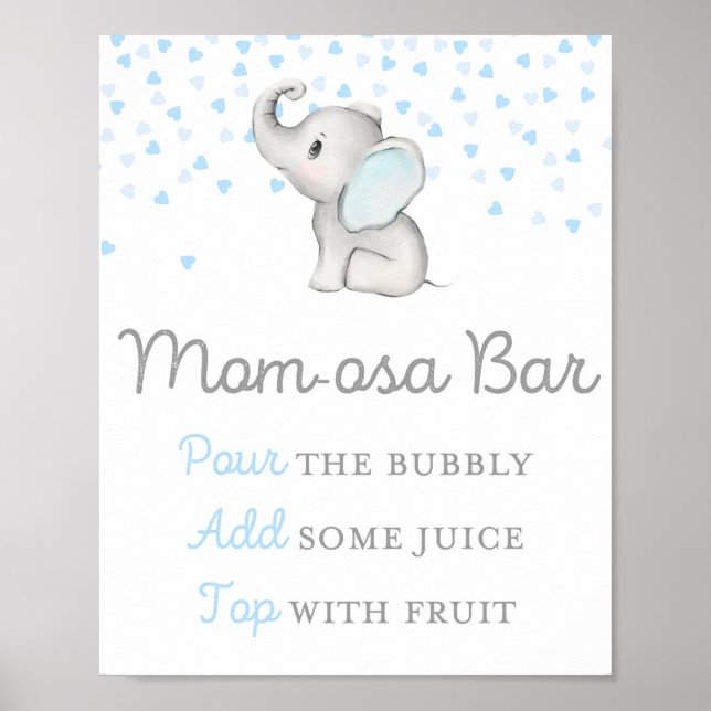 Boy Blue Elephant Baby Shower-skylt Poster (Framsidan)