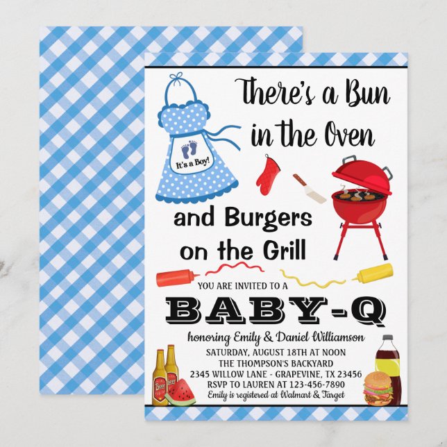 Boy Blue Grill Baby Shower Inbjudningar (Fram/baksida)