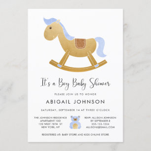 Boy Blue Guld Retro Rocking Horse Baby Shower Inbjudningar