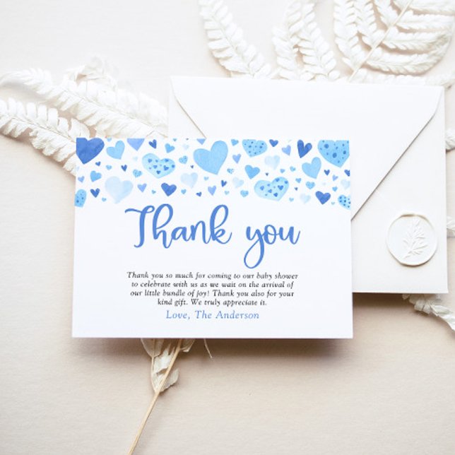 Boy Blue Hearts Alla hjärtans Baby Shower Tack Kort (Skapare uppladdad)