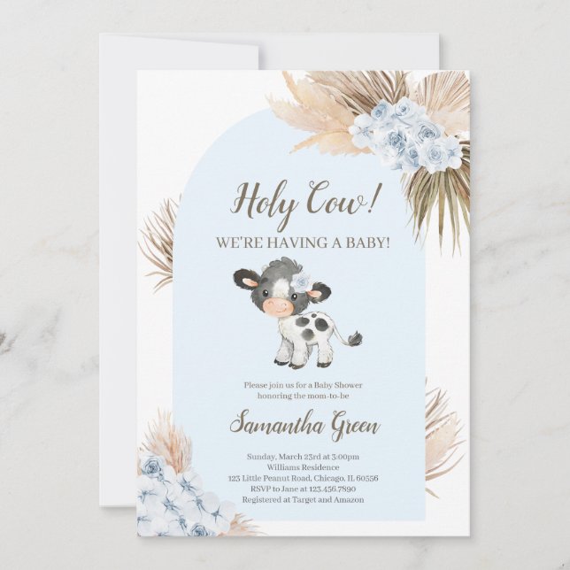 Boy Blue Heliga Cow Baby Shower-inbjudan Inbjudningar (Framsida)