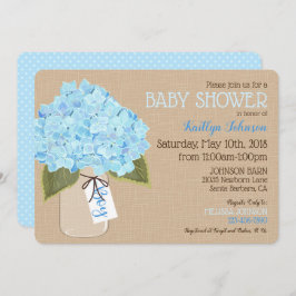 Boy Blue Hydrangea Mason Burk Rustic Baby Shower Inbjudningar