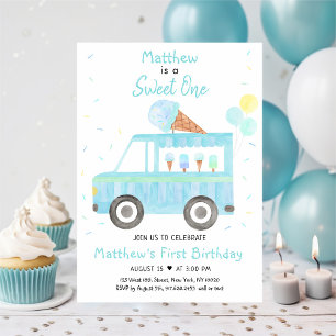 Boy Blue Ice Cream Lastbil Sweet en Birthday Inbjudningar