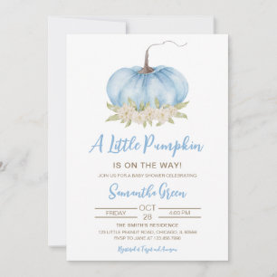 Boy Blue Minimalist Pumpkin Baby Shower Inbjudningar