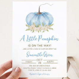 Boy Blue Minimalistisk Pumpa Baby Shower Inbjudningar