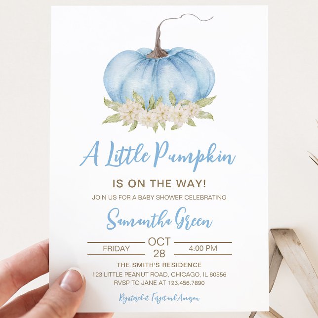 Boy Blue Minimalistisk Pumpa Baby Shower Inbjudningar (Skapare uppladdad)