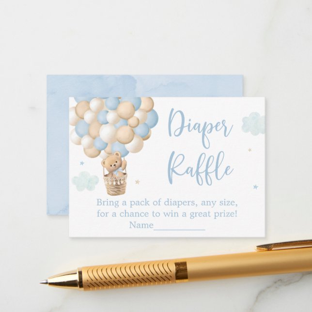 Boy Blue Nalle Baby Shower Diaper Raffle Tilläggskort (Fram/Back In Situ)