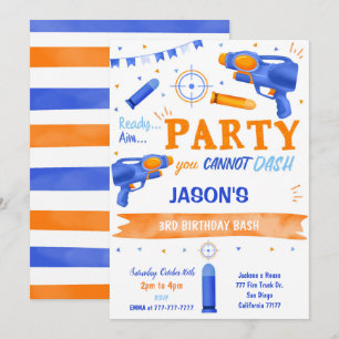 Boy Blue och Orange Dart Gun Inbjudningar