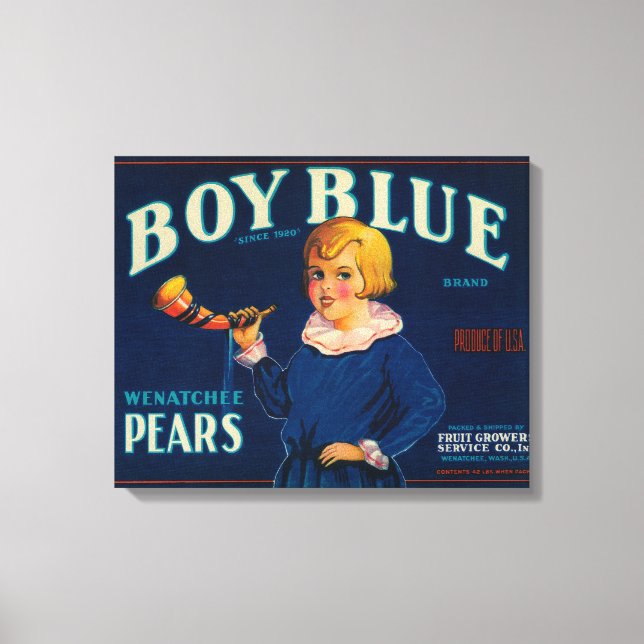 Boy Blue Pear Låda-etikett Canvastryck (Framsida)