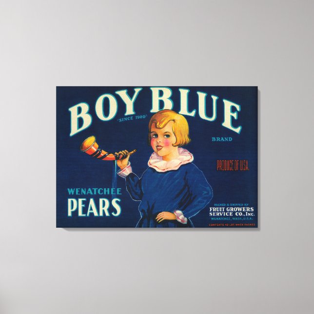 Boy Blue Pear Låda-etikett Canvastryck (Framsida)