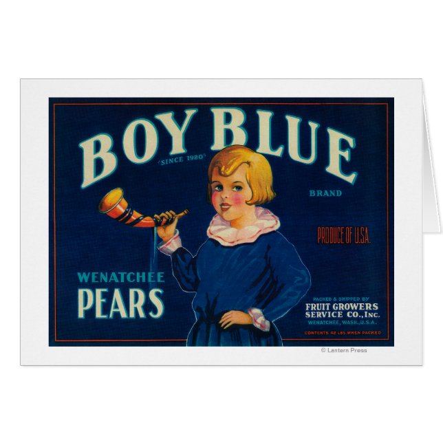 Boy Blue Pear Låda-etikett Hälsningskort (Framsidan Horizontal)