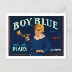 Boy Blue Pear Låda-etikett Vykort