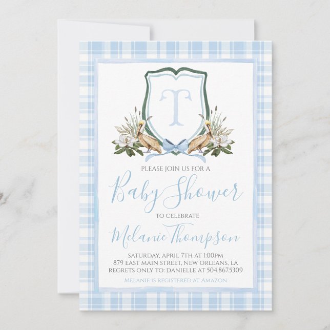Boy Blue Pelican Baby Shower Preppy Southern Inbjudningar (Skapare uppladdad)
