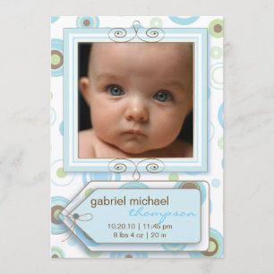 Boy Blue Polka Dot & Rand Baby Announcement Meddelande