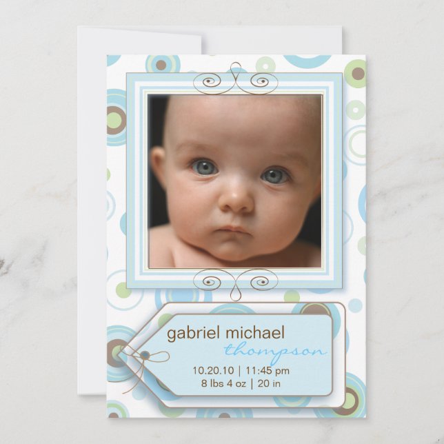 Boy Blue Polka Dot & Rand Baby Announcement Meddelande (Framsida)