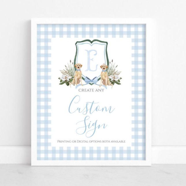 Boy Blue Preppy Hund Baby Shower Anpassningsbar Si Poster (Skapare uppladdad)
