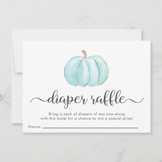 Boy Blue Pumpkin Diaper Raffle Baby Shower Card Inbjudningar (Framsida)