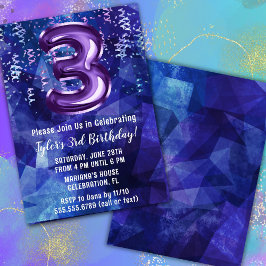 Boy Blue Purple 3-årsdag Inbjudningar