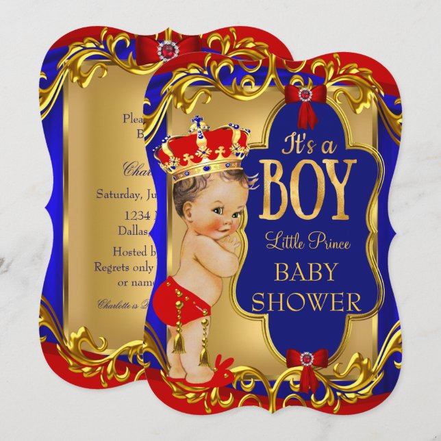 Boy Blue Red Royal Prince Baby Shower Inbjudningar (Fram/baksida)
