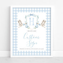 Boy Blue Stork Baby Shower Anpassningsbar Sign