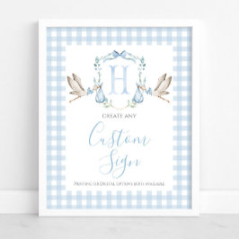Boy Blue Stork Baby Shower Anpassningsbar Sign Poster