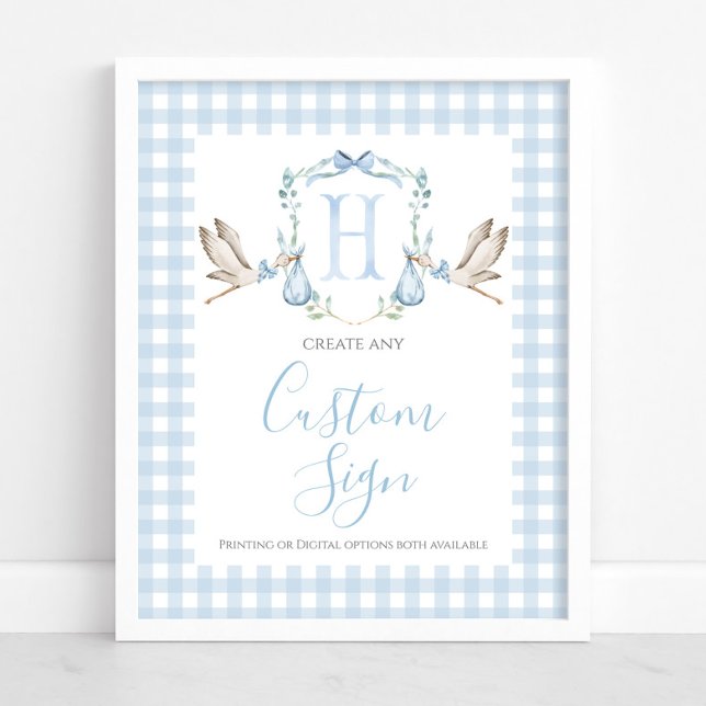 Boy Blue Stork Baby Shower Anpassningsbar Sign Poster (Skapare uppladdad)
