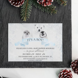 Boy Blue Winter jul Baby Shower Animals Inbjudningar