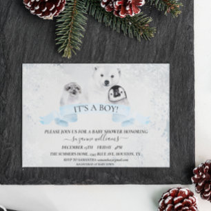 Boy Blue Winter jul Baby Shower Animals Inbjudningar
