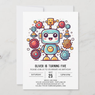 Boy Boho Antique Robot Birthday Inbjudningar