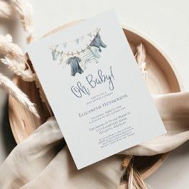 Boy Boho Oh Barnkläder Clothesline Baby Shower Inbjudningar