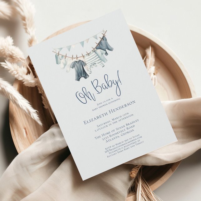 Boy Boho Oh Barnkläder Clothesline Baby Shower Inbjudningar (Skapare uppladdad)