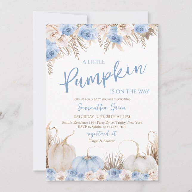 Boy Boho Pumpkin Baby Shower Inbjudningar (Framsida)