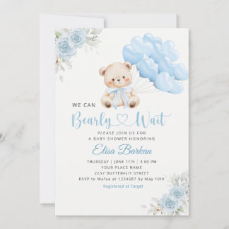 Boy Boho Teddy Bear We Can Bearly Wait Baby Shower Inbjudningar