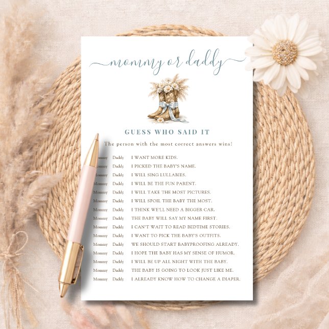 Boy Boots & Bows Mommy or Daddy Guess Who Said It (Skapare uppladdad)