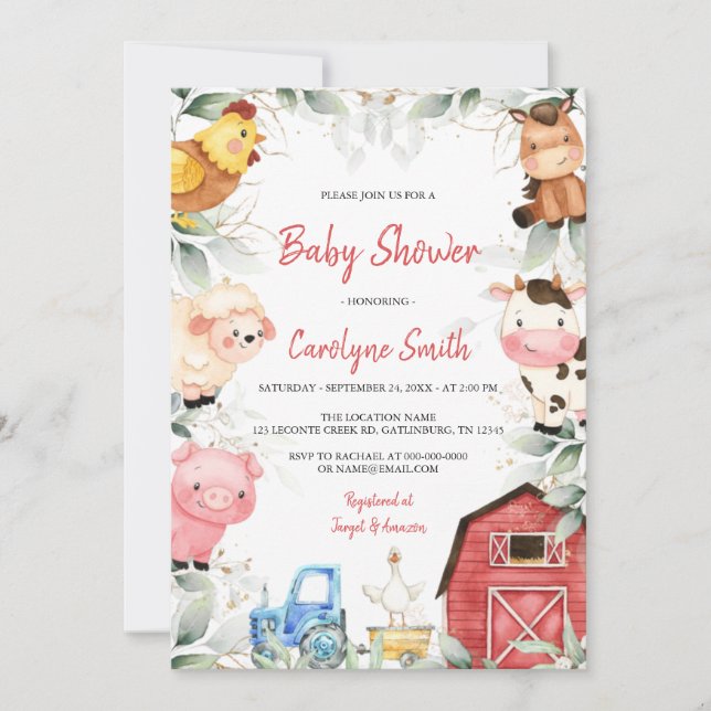Boy Boskap Barnyard Baby Shower Inbjudningar (Framsida)