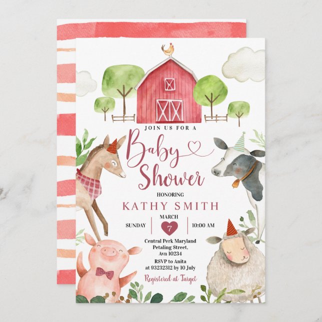 Boy Boskap Barnyard Baby Shower Inbjudningar (Fram/baksida)