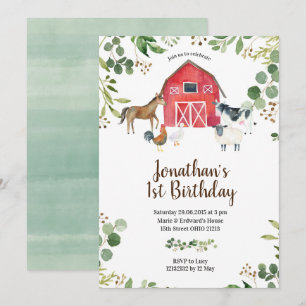 Boy Boskap Barnyard Birthday bjudande Inbjudningar