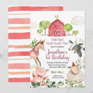 Boy Boskap Barnyard Birthday bjudande Inbjudningar