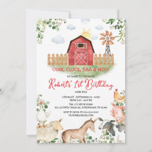 Boy Boskap Barnyard Red Gingham Birthday Inbjudningar