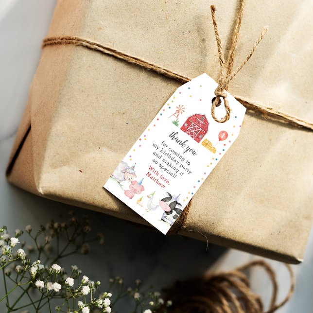 Boy Boskap Red Barnyard Birthday Gift Märkres Presentetikett (Skapare uppladdad)