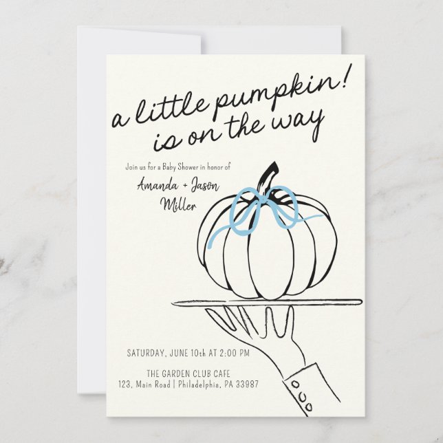 Boy Bow Fall Baby Shower Pumpkins hand plockade Spara Datumet (Framsida)