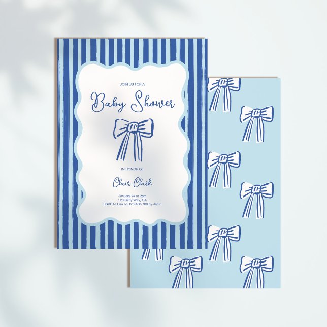 Boy Bow Invitation, Blue Hand Drawn Baby Shower Inbjudningar (Skapare uppladdad)