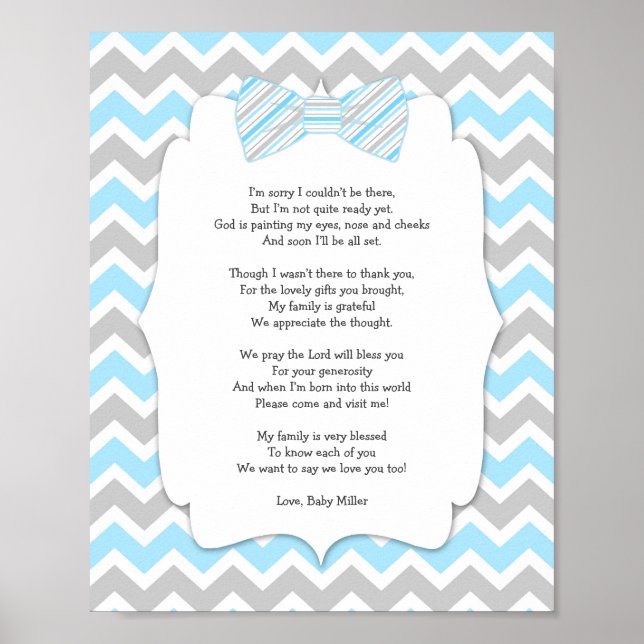 BOY Bow Tie Baby Shower Tack du Poster (Framsidan)