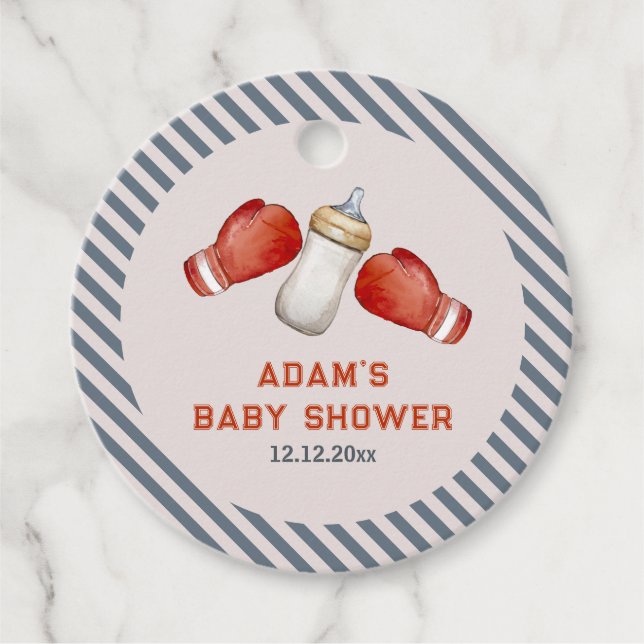 Boy Boxing Little Champion Baby Shower Gåvor Etiketter (Framsida)